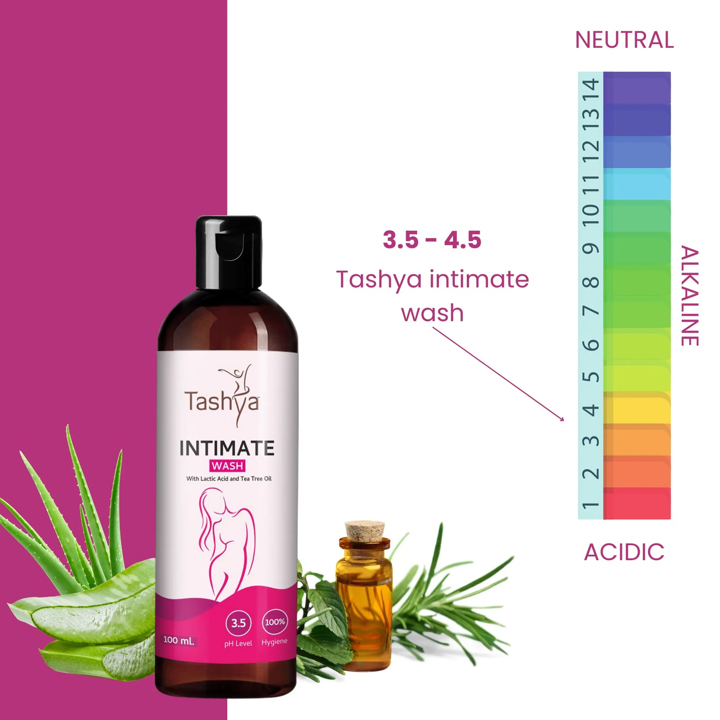 TASHYA Intimate Wash I Hygiene Wash for Women with Tea Tree Oil & Neem Extract I pH Balanced I Prevents Itching, Irritation & Dryness I for All Skin Types I Safe during Pregnancy & Periods – 100 ML