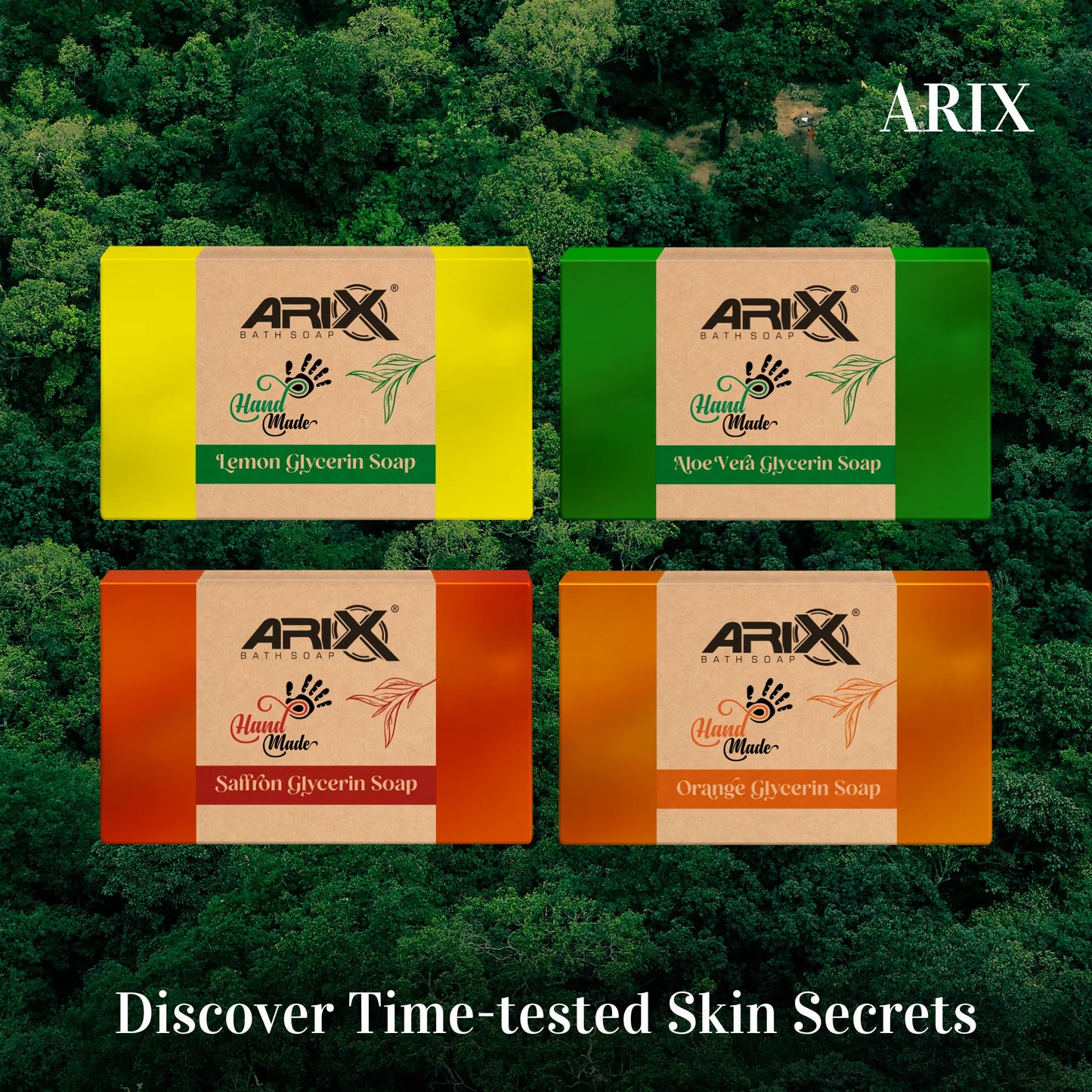 ARIX Natural Handmade Glycerin Bath Soap Combo - Aloe Vera, Saffron, Lemon & Orange Bathing Bar I Herbal Soaps with Essential Oils I Glowing Skin & Body I for Women & Men with All Skin Type – Set of 4