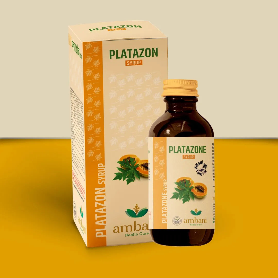 AMBANI HEALTH CARE Platazon Syrup I for Increasing Platelet Count I Building Immunity I No Added Sugar I Ayurvedic Multivitamin Minerals with Papaya Leaf Kalmegh Ashwagandha & Tulsi - 200 ML