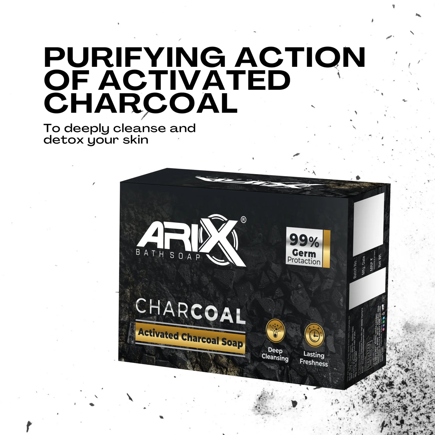 ARIX Activated Charcoal Soap I Solid Lasting Freshness Bathing Bar I 99.9% Germ Protection and Deep Cleansing I Acne, Blackheads, Anti Wrinkle, Pimple Skin Care I for All Skin Types (Pack of 3)