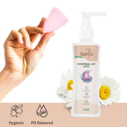 TASHYA Menstrual Cup Wash I Maintains Cup Hygiene I Paraben & Sulphate Free I Natural Foaming Cup Cleanser with Aloe vera, Daisy flower, Mix Fruit I Removes Odour & Stains I Safe for skin - 100 ML