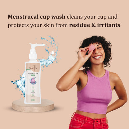 TASHYA Menstrual Cup Wash I Maintains Cup Hygiene I Paraben & Sulphate Free I Natural Foaming Cup Cleanser with Aloe vera, Daisy flower, Mix Fruit I Removes Odour & Stains I Safe for skin - 100 ML