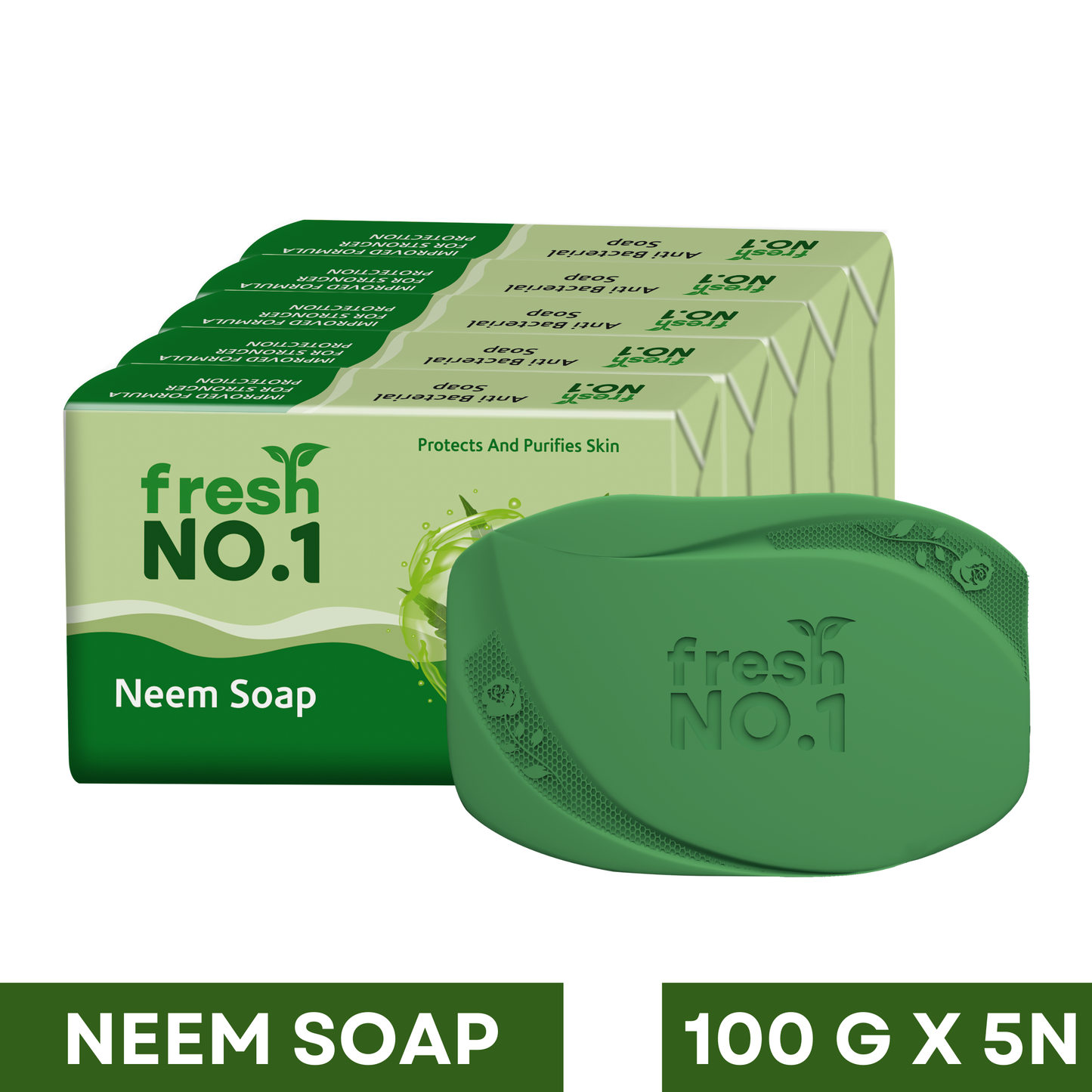 Pure Neem Bathing Bar | Infused with Neem Extracts | For Clear, Beautiful & Nourished Skin | Deeply Cleansing & Moisturising | For Smooth & Healthy-Looking Skin | Pack of 5 x 100 g