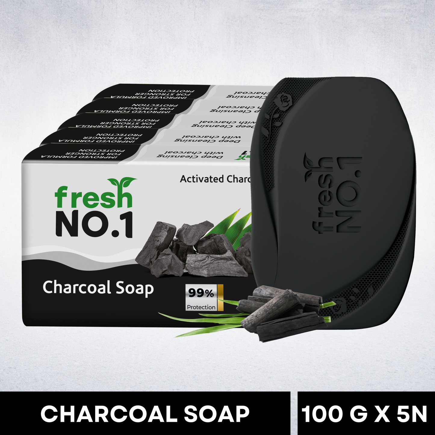 Charcoal Soap | Deep Cleansing & Detoxifying Bath Bar | Helps Reduce Acne & Blackheads | Firms & Refreshes Skin | Suitable for All Skin Types | Pack of 5 x 100 g