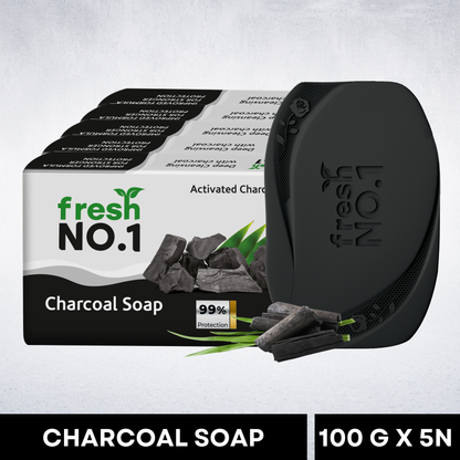 Charcoal Soap | Deep Cleansing & Detoxifying Bath Bar | Helps Reduce Acne & Blackheads | Firms & Refreshes Skin | Suitable for All Skin Types | Pack of 5 x 100 g