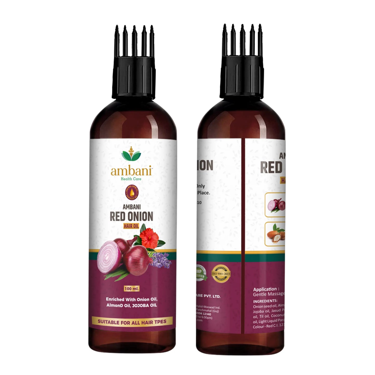 AMBANI HEALTH CARE Red Onion Hair Oil I with Comb Extension I Pure, Natural & Non-Sticky I Control Hair Fall & Dandruff I Stronger & Shiny Hair I Promotes Hair Growth I for All Hair Types (100ML)