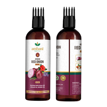 AMBANI HEALTH CARE Red Onion Hair Oil I with Comb Extension I Pure, Natural & Non-Sticky I Control Hair Fall & Dandruff I Stronger & Shiny Hair I Promotes Hair Growth I for All Hair Types (100ML)
