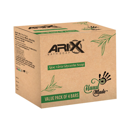 ARIX Aloe Vera Glycerin Soap I Handmade Organic Bathing bar I with Aloevera Extract and Essential Oils I Glowing, Nourishing & Moisturizing Skin I for Women & Men with All Skin Types (Set of 4)