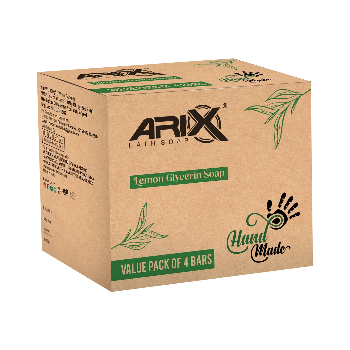 ARIX Lemon Soap I Handmade Organic Bathing Bar I with Glycerin & Lime Extracts I Refreshing, Glowing, Moisturizes & Brightening Skin I Reducing Tanning I for Women & Men with All Skin Types (Set of 4)