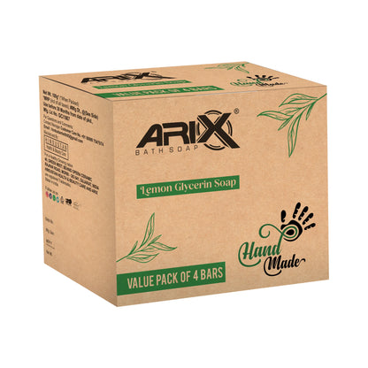 ARIX Lemon Soap I Handmade Organic Bathing Bar I with Glycerin & Lime Extracts I Refreshing, Glowing, Moisturizes & Brightening Skin I Reducing Tanning I for Women & Men with All Skin Types (Set of 4)