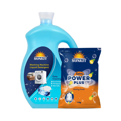 SUNKIT Detergent Powder and Liquid I Natural Ingredients Eco-friendly I Removes Stains & Odour I Long-Lasting Fresh Fragrance I for All Types of Fabrics, Washing Machine & Hand Wash (1KG + 5Liter)