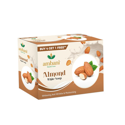 AMBANI HEALTH CARE Almond Soap I Ayurvedic I Herbal Soap with Essential Oil I Handmade Bathing Bar I Natural Cleanser I Glowing, Smoother, & Moisturized Skin I for All Skin Types (Set of 4 + 1)