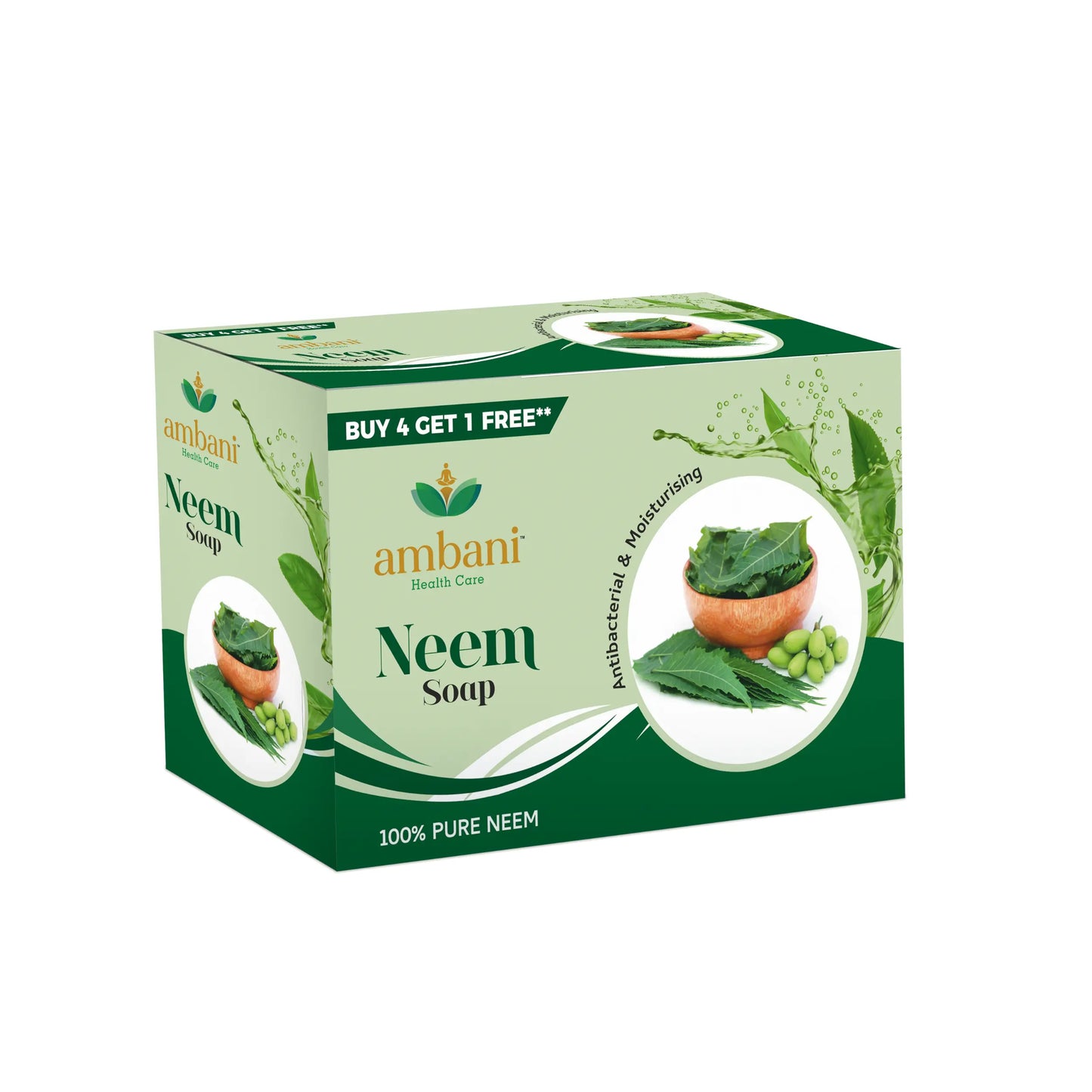 MBANI HEALTH CARE Neem Soap I Handmade Bathing bar I with Goodness of Neem Leaves I Natural Cleanser I for Smooth, Antibacterial, Moisturized & Nourished Skin I for All Skin Types - Set of 4 + 1