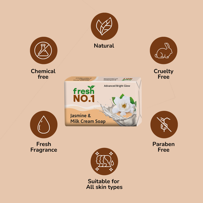 Jasmine & Milk Cream Soap | Gentle Cleansing with Essential Oils | Relaxing & Moisturising | Suitable for All Skin Types | Pack of 5 x 100 g