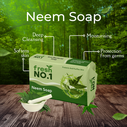 Pure Neem Bathing Bar | Infused with Neem Extracts | For Clear, Beautiful & Nourished Skin | Deeply Cleansing & Moisturising | For Smooth & Healthy-Looking Skin | Pack of 5 x 100 g