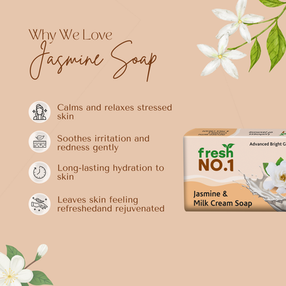 Jasmine & Milk Cream Soap | Gentle Cleansing with Essential Oils | Relaxing & Moisturising | Suitable for All Skin Types | Pack of 5 x 100 g