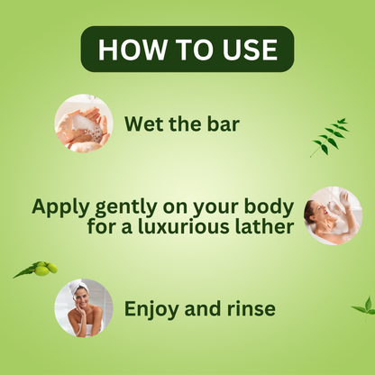 Pure Neem Bathing Bar | Infused with Neem Extracts | For Clear, Beautiful & Nourished Skin | Deeply Cleansing & Moisturising | For Smooth & Healthy-Looking Skin | Pack of 5 x 100 g