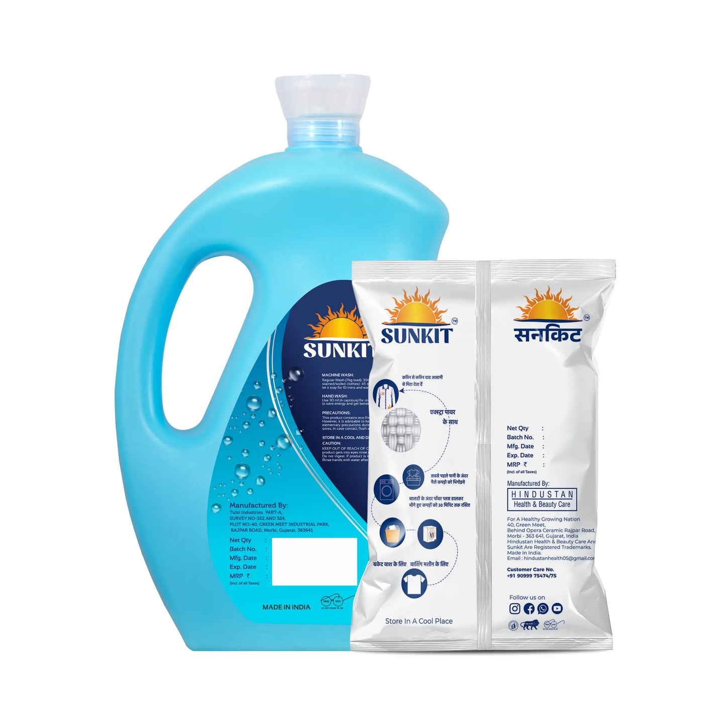 SUNKIT Detergent Powder and Liquid I Natural Ingredients Eco-friendly I Removes Stains & Odour I Long-Lasting Fresh Fragrance I for All Types of Fabrics, Washing Machine & Hand Wash (1KG + 5Liter)