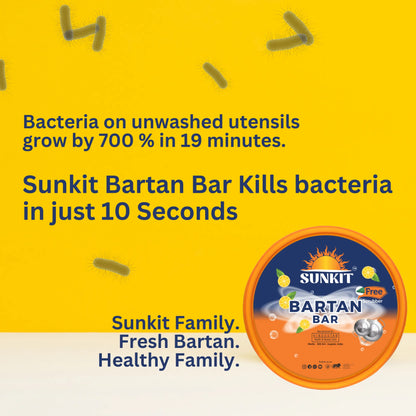 SUNKIT Bartan Bar I Round Dishwash Bar with Free Scrubber I Contains goodness of Lime I Removes Tough stains, Kills Bacteria I Power of Active Boosters I Grease Cleaner for All Utensils