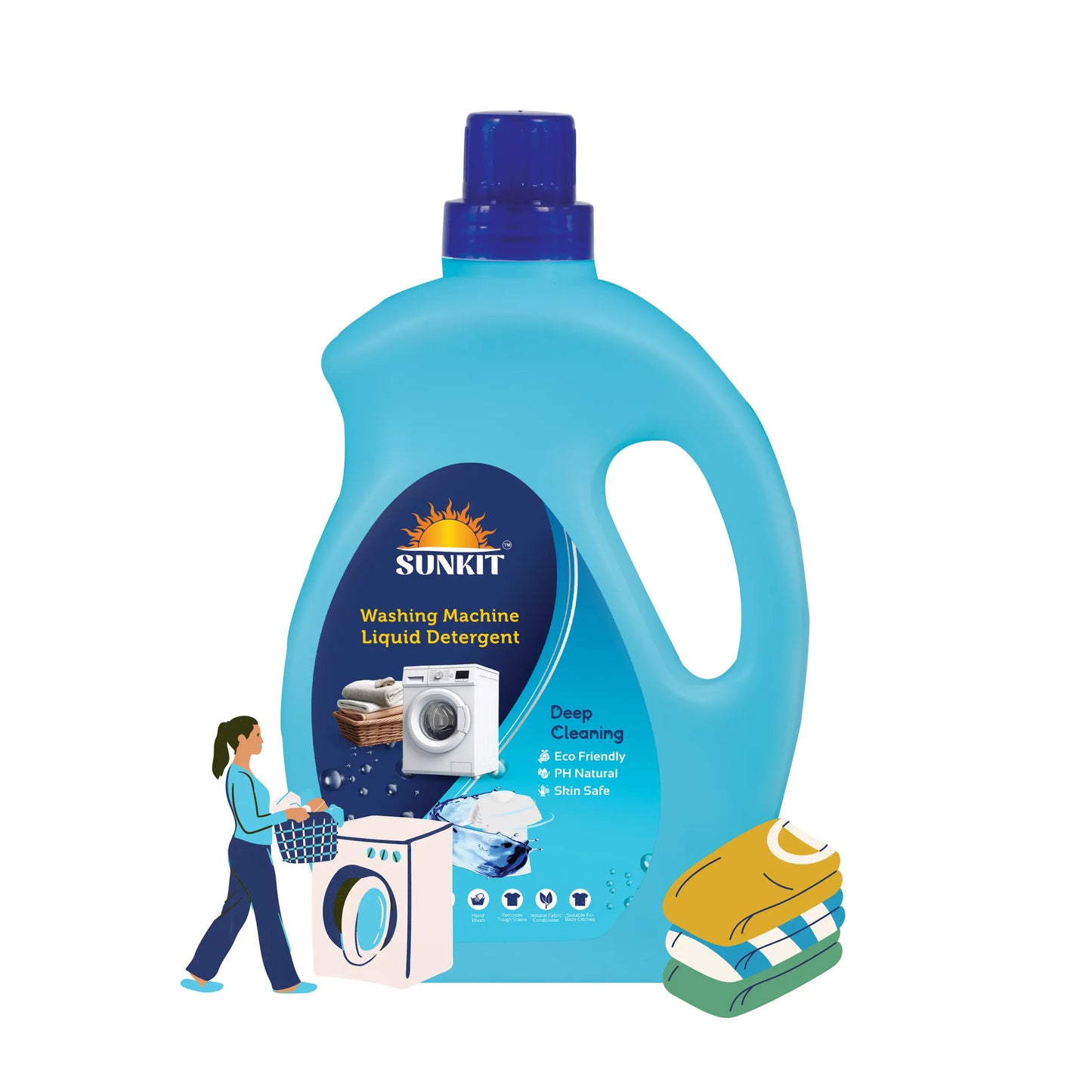 SUNKIT Liquid Detergent,I Eco-friendly Natural Ingredients I Long-Lasting Fresh Fragrance I Balanced PH, Non-Toxic I Tough Stain Removal I for All Types of Fabrics, Washing Machine & Hand Wash