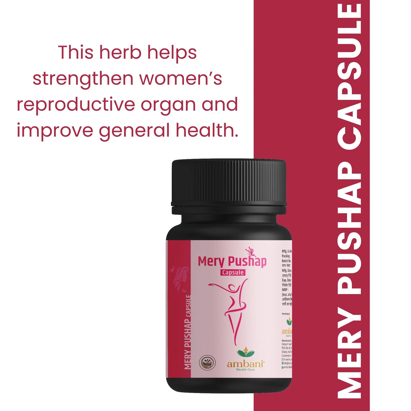 AMBANI HEALTH CARE Mery Pushap Capsule I All-Natural, Vegetarian I Herbal Ayurveda Ingredients I Supports Strength & Energy I for Women Promoting Better Cycle & Hormonal Balance