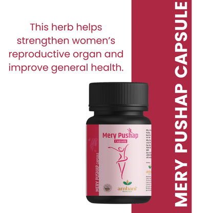 AMBANI HEALTH CARE Mery Pushap Capsule I All-Natural, Vegetarian I Herbal Ayurveda Ingredients I Supports Strength & Energy I for Women Promoting Better Cycle & Hormonal Balance