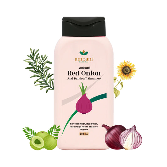 AMBANI HEALTH CARE Red Onion Anti-Dandruff Shampoo I for Hair Growth & Hair Fall Control I Strengthens & Softens I No Parabens & Sulphate I Deep Nourishment, Shiny Hair I for Women & Men - 200 ML