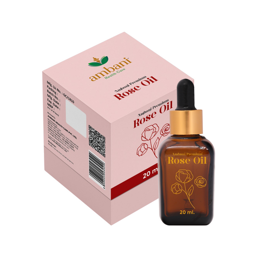 AMBANI HEALTH CARE Rose Essential Oil I with Self Dispensing Dropper Plug I Natural, Vegan & Alcohol-Free I Apply for Aromatherapy, Relaxation, Skin Care, Hair Growth I Calm Sleep & Massage