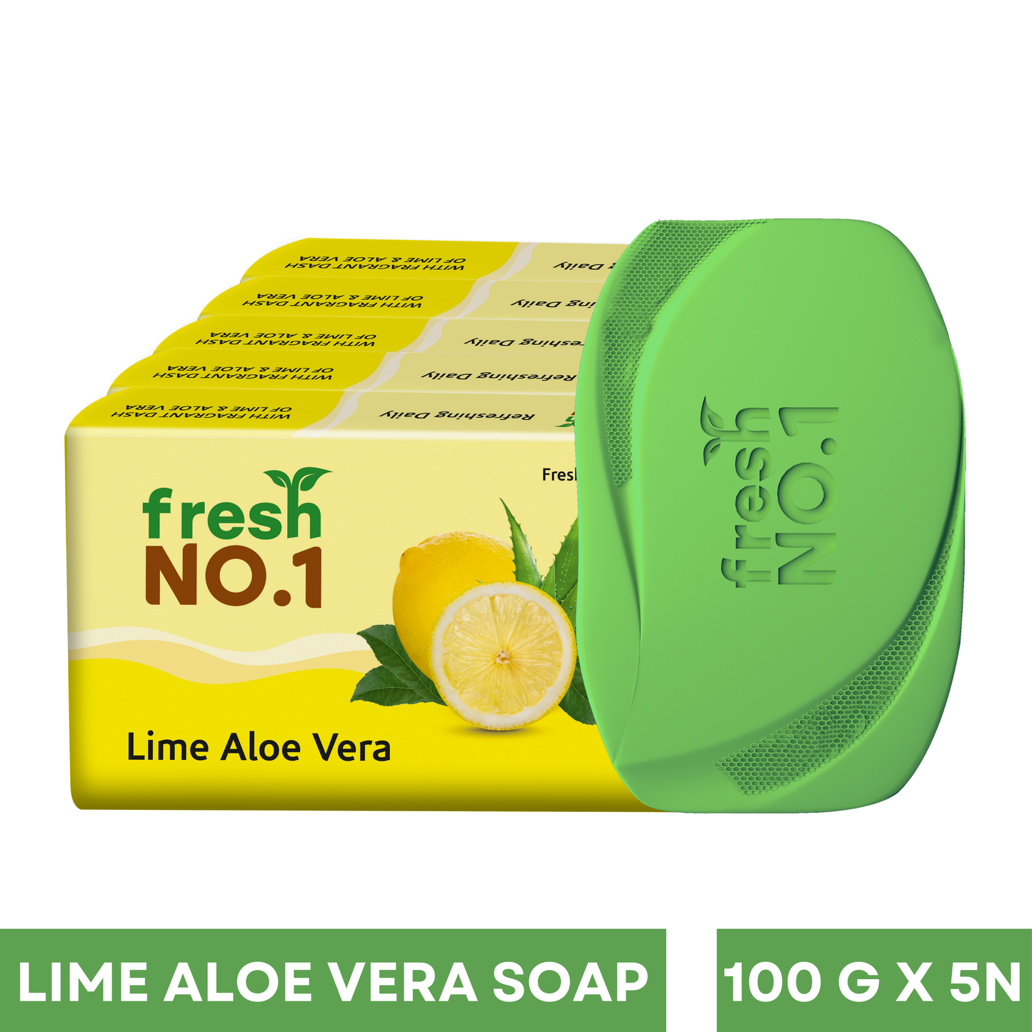 Lime & Aloe Vera Bathing Soap | For Soft, Glowing & Healthy-Looking Skin | Anti-Aging Care | Pack of 5 × 100 g