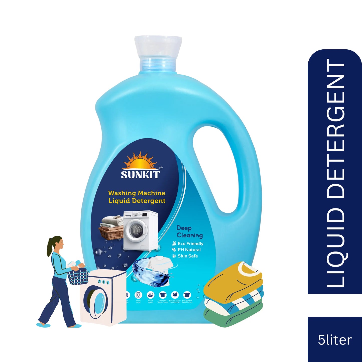 SUNKIT Liquid Detergent,I Eco-friendly Natural Ingredients I Long-Lasting Fresh Fragrance I Balanced PH, Non-Toxic I Tough Stain Removal I for All Types of Fabrics, Washing Machine & Hand Wash
