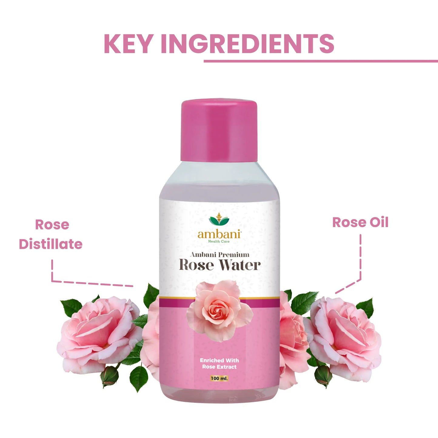 AMBANI HEALTH CARE Premium Rose Water I Natural Gulab Jal I for Skin, Face & Hair I Deep Hydration with Deshi Gulaab I Alcohol-Free I Cleanses, Hydrates & Moisturises Skin for Women & Men
