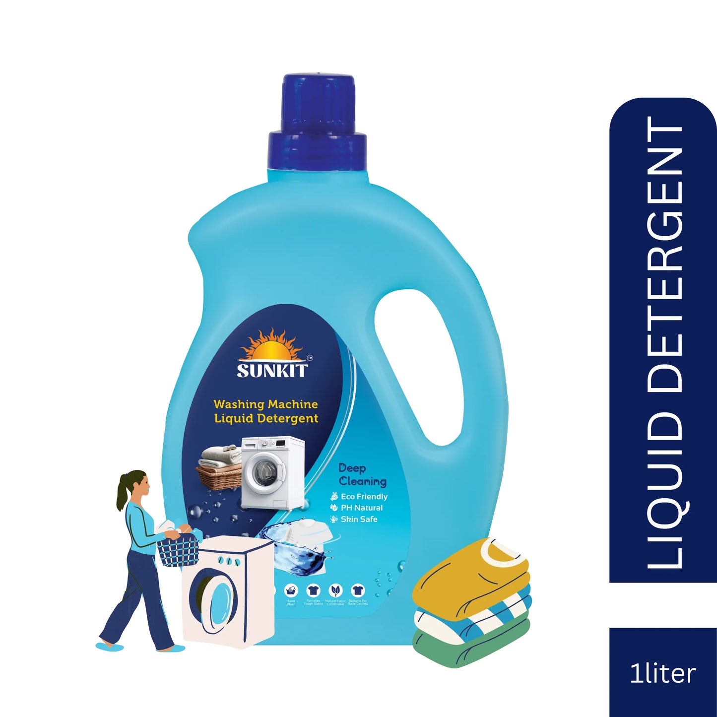 SUNKIT Liquid Detergent,I Eco-friendly Natural Ingredients I Long-Lasting Fresh Fragrance I Balanced PH, Non-Toxic I Tough Stain Removal I for All Types of Fabrics, Washing Machine & Hand Wash