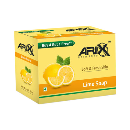 ARIX Lime Soap with Freshness of Lemon I Refreshing Bathing Soaps I Paraben & Sulphate Free I Reducing Tanning I Removes Germs for Fresh and Moisturized Healthy Skin for All Skin Type (Pack of 4 + 1)
