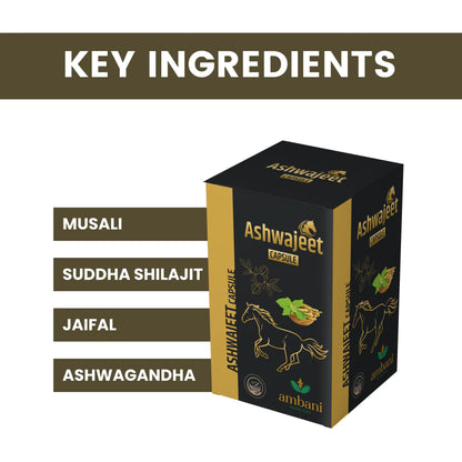 AMBANI HEALTH CARE Ashwajeet Capsule I Herbal Ayurveda Ingredients I Support Muscles Strength & Energy I Natural Formulation I Vegetarian I Immunity Booster I General Wellness – 60 Capsules