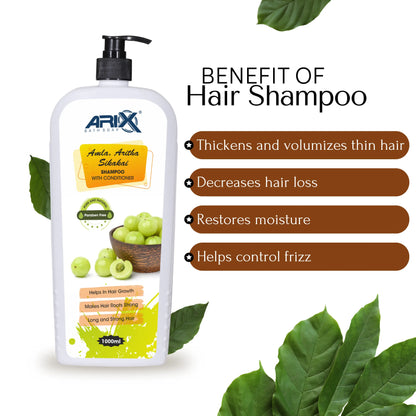 ARIX Herbal Amla, Aritha, & Sikakai Shampoo Conditioner and Almond Soap I Natural Ingredients I Promotes Healthy, Shiny, Glossy Hair, Clear, Glowing & Radiant Skin I for Women & Men (1 L + 5 Pcs)