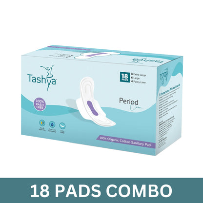 TASHYA Rash free 14 Sanitary Pads + Ultra soft 4 Panty Liners I Pure Cotton Sanitary Combo for Women I 8 Layer Sanitary Napkins I Rash Free, Anti Tan, Skin Friendly, Leak-proof I for All Skin Type