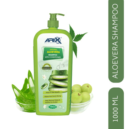 ARIX Natural Aloevera Shampoo Conditioner and Neem Soap I Herbal Bathing Bar with Essential Oils I Enhance Shine, Strengthen, Soothe Scalp and Reduce Hair Fall I for Women & Men (1 L + 5 Pcs)