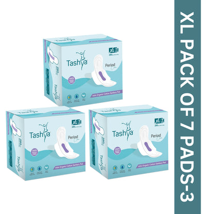 TASHYA 100% Pure Cotton Sanitary Pads I 8 Layer All Night Sanitary Napkins I Fluid Lock Technology I Rash Free, Anti Tan, Skin Friendly, Leak-proof I Hygiene & Comfort I XL - 280mm - 7 Pads