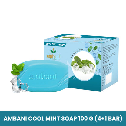 AMBANI HEALTH CARE Cool Mint Soap I Natural Herbal Handmade Bathing Bar I Cooling & Soothing Effect on Skin with Menthol Fresh I Moisturising Skin & Deep Cleansing I for All Skin Types (Set of 4 + 1)