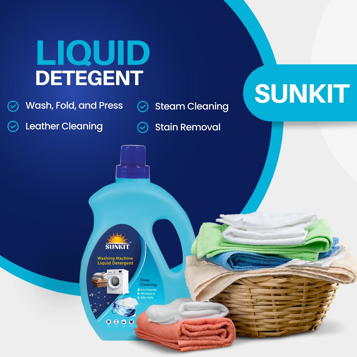 SUNKIT Liquid Detergent,I Eco-friendly Natural Ingredients I Long-Lasting Fresh Fragrance I Balanced PH, Non-Toxic I Tough Stain Removal I for All Types of Fabrics, Washing Machine & Hand Wash