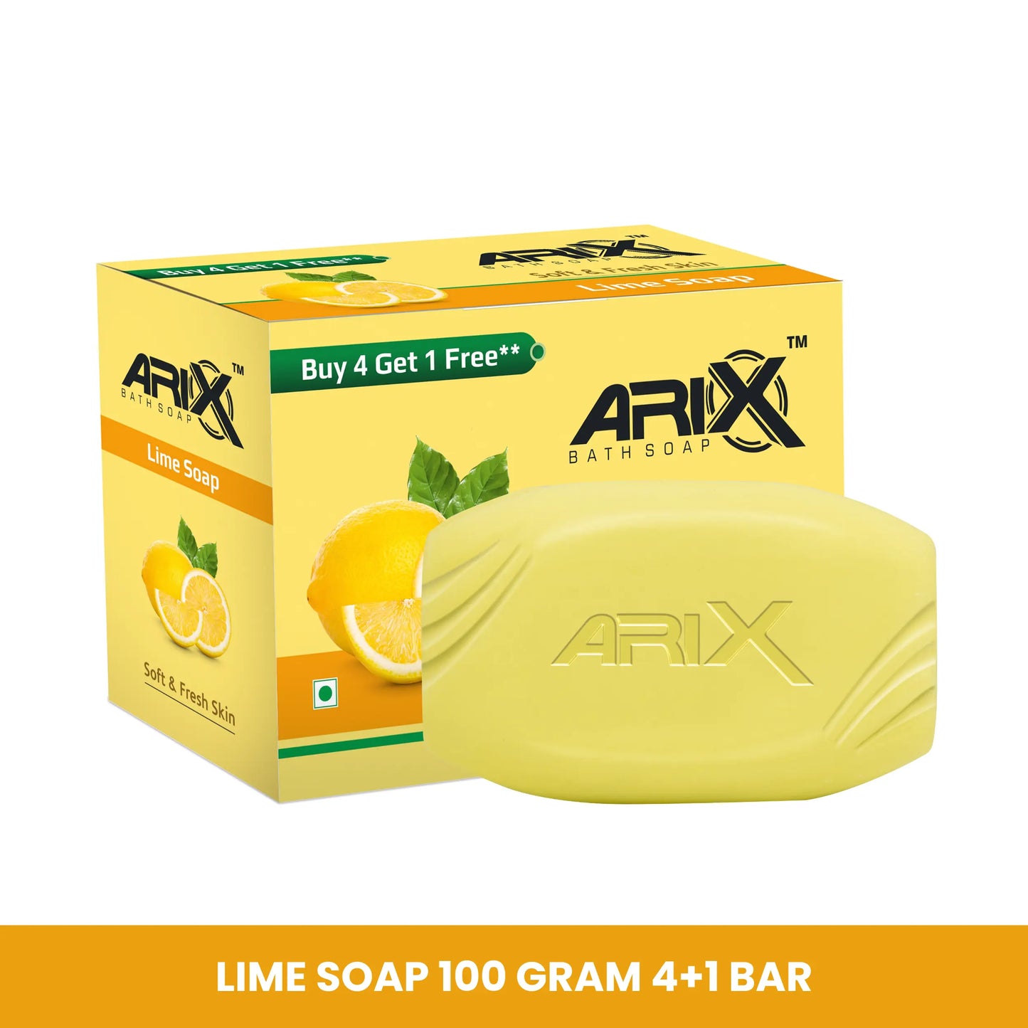 ARIX Lime Soap with Freshness of Lemon I Refreshing Bathing Soaps I Paraben & Sulphate Free I Reducing Tanning I Removes Germs for Fresh and Moisturized Healthy Skin for All Skin Type (Pack of 4 + 1)