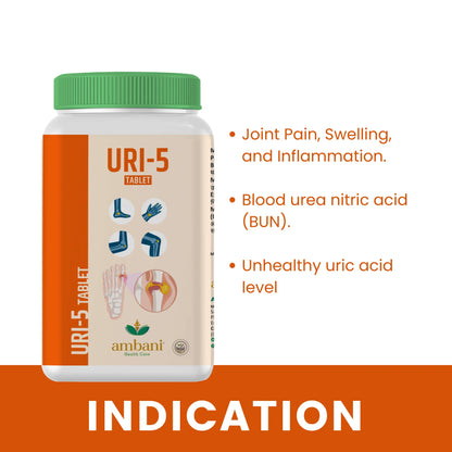 AMBANI HEALTH CARE Ayurvedic URI-5 Tablet I Uric Acid Control Medicine I Natural Formulation I Herbal Supplements I Support for Joint Pain, Swelling, & Inflammation I for Men & Women