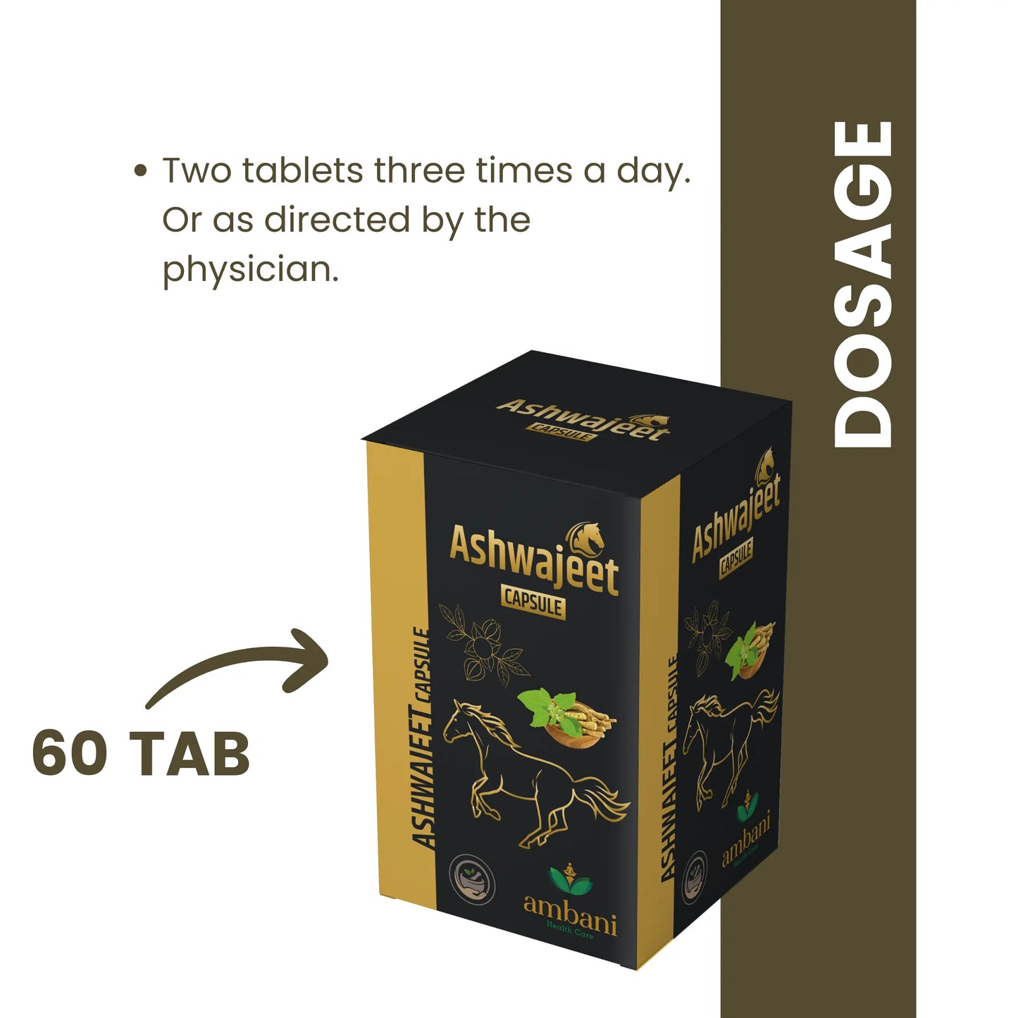 AMBANI HEALTH CARE Ashwajeet Capsule I Herbal Ayurveda Ingredients I Support Muscles Strength & Energy I Natural Formulation I Vegetarian I Immunity Booster I General Wellness – 60 Capsules