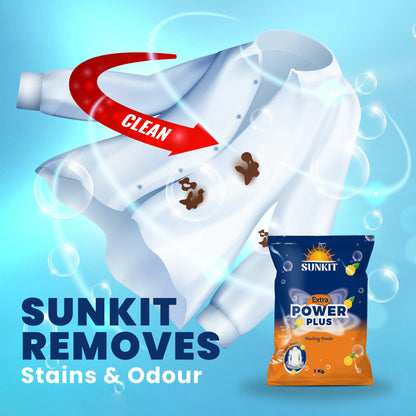 SUNKIT Detergent Powder I Power Plus Washing Powders I Removes Stains & Odour I Colour-Safe I Bright and Dazzling White Clothes I Safe and Gentle on Fabrics I for all Machine and Hand Wash