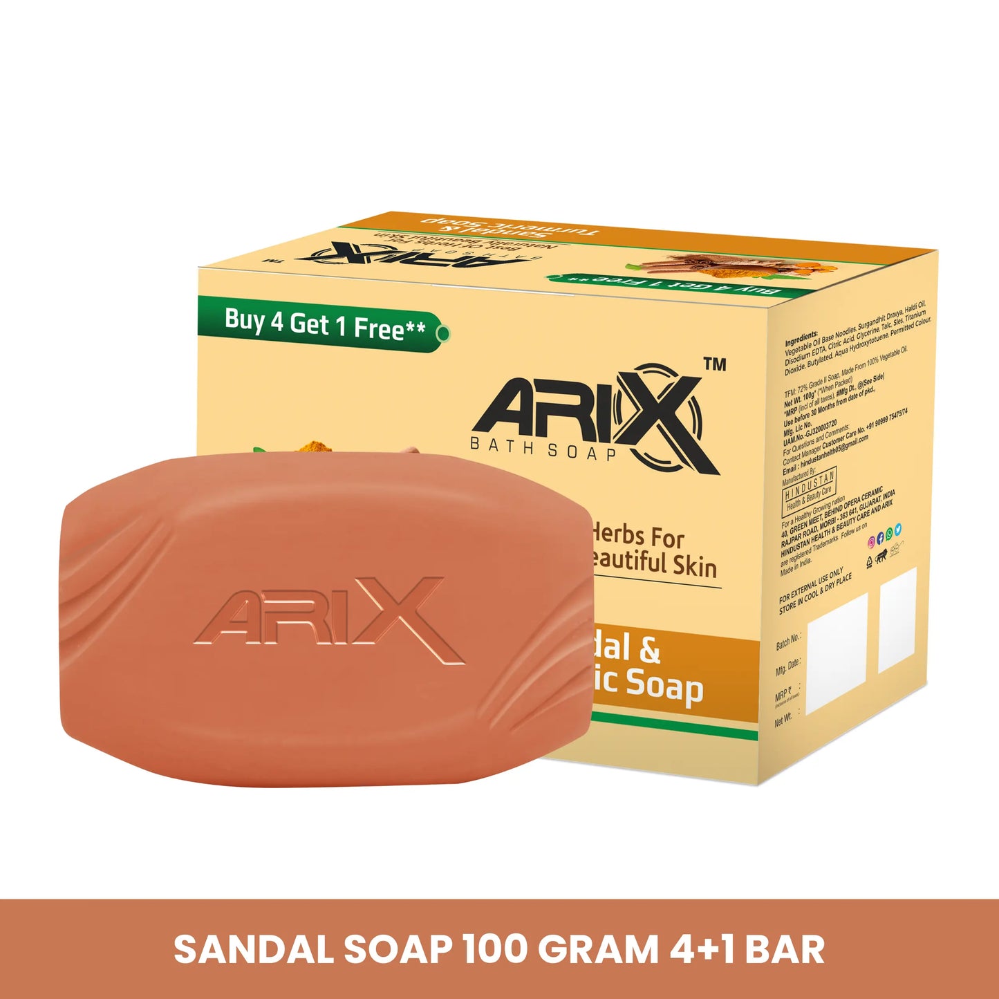 ARIX Sandal & Turmeric Soap I with Essential Oil I Long-Lasting Fragrance
