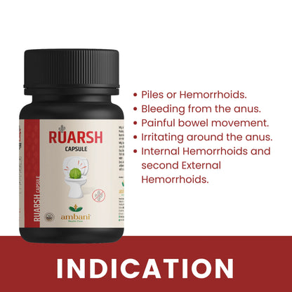 AMBANI HEALTH CARE Ayurvedic Ruarsh Capsule I Relief from Hemorrhoids I All-Natural, Vegetarian I Reduces inflammation and swelling I Relieve in Bleeding, Burning & Pain
