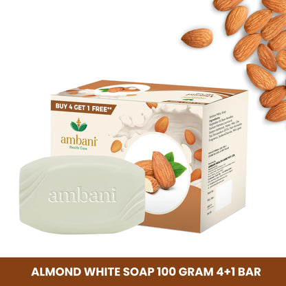 AMBANI HEALTH CARE Almond Soap I Ayurvedic I Herbal Soap with Essential Oil I Handmade Bathing Bar I Natural Cleanser I Glowing, Smoother, & Moisturized Skin I for All Skin Types (Set of 4 + 1)