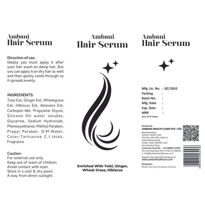 AMBANI HEALTH CARE Hair Serum I Natural & Vegan I For Dry, Flyaway & Frizzy Hair I Deep Smoothening I Tangle Free & Frizz-Free I Boosts Hair Growth & Strengthens I Suitable for All Hair Types