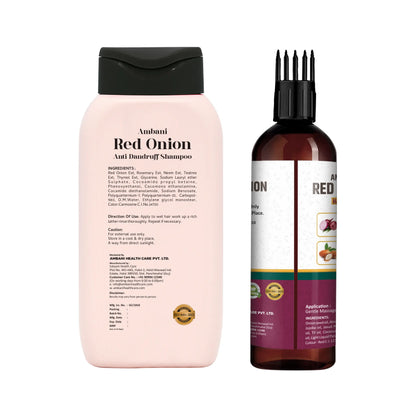 AMBANI HEALTH CARE Ayurveda Hair Care Combo - Red Onion Hair Oil and Shampoo I for Strong & Healthy Hair I Control Hair Fall & Dandruff I Promotes Hair Growth I for All Hair Types - 200ML + 100ML
