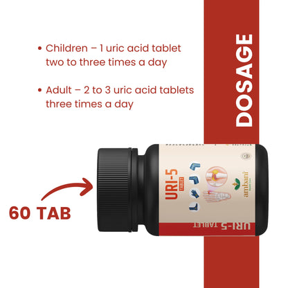 AMBANI HEALTH CARE Ayurvedic URI-5 Tablet I Uric Acid Control Medicine I Natural Formulation I Herbal Supplements I Support for Joint Pain, Swelling, & Inflammation I for Men & Women
